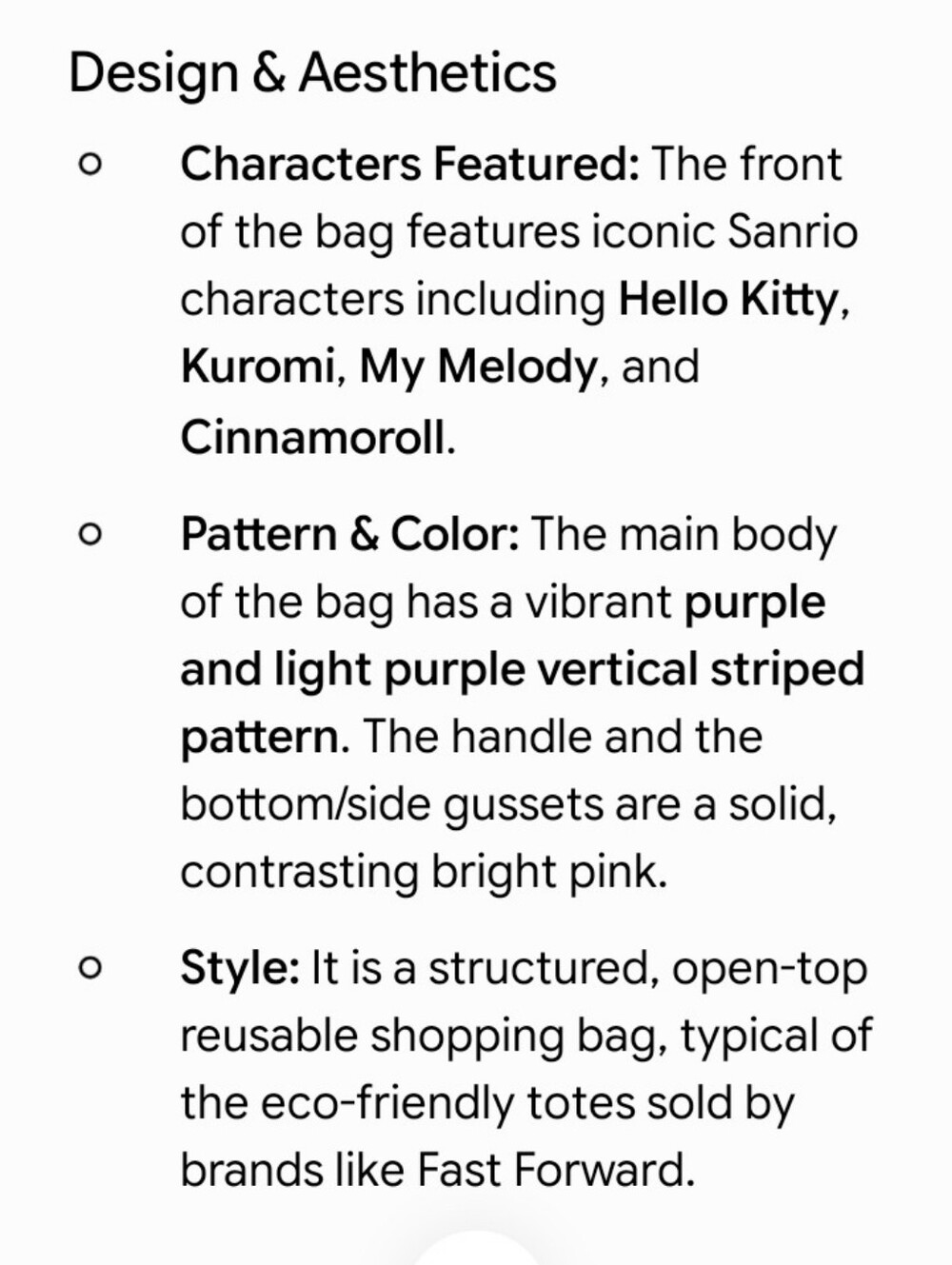 NWT Sanrio Collectible Hello Kitty and Friends Pink Purple Striped Tote - Picture 6 of 6
